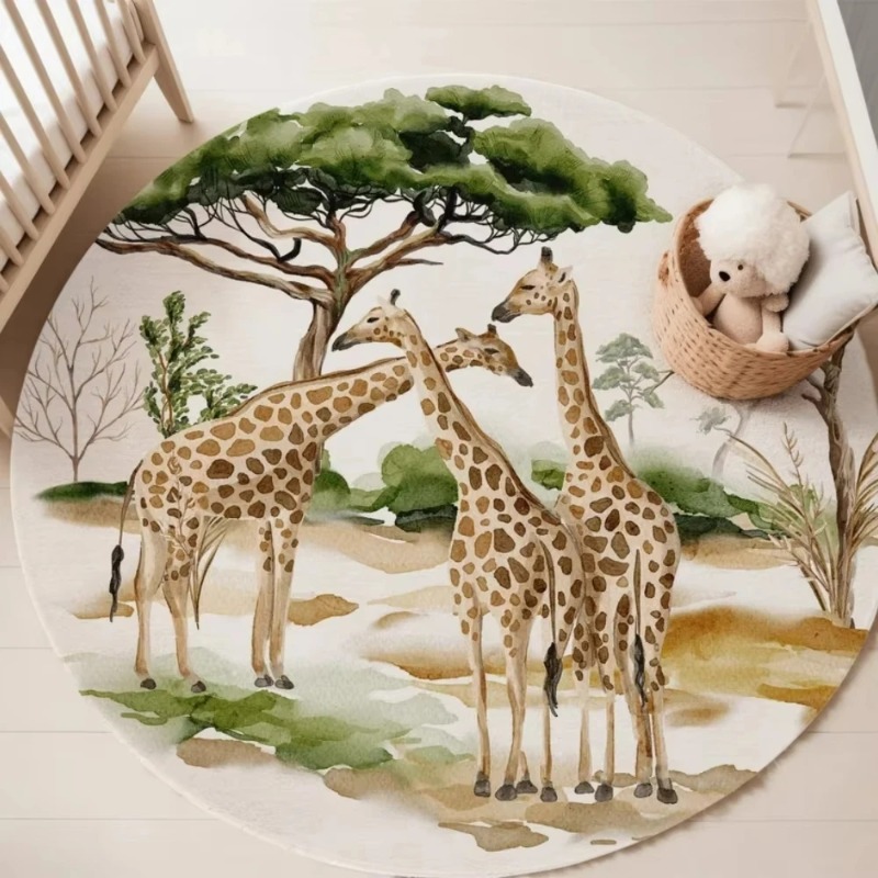 Wholesale Commercial Printing - Circular Carpet Zoo Giraffe Elephant Lion